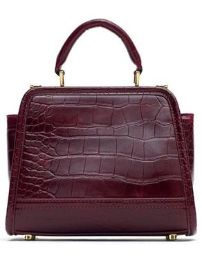 Romwe Wine Red Crocodile Pu Shoulder Bag