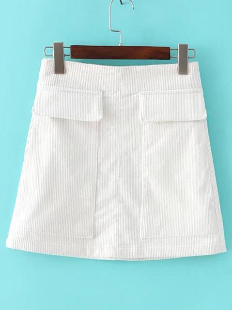 Romwe Corduroy A-line White Skirt With Pockets