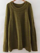 Romwe Army Green Raglan Sleeve Ribbed Trim Sweater