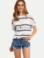 Romwe Multicolor Patchwork Striped Short Sleeve T-shirt