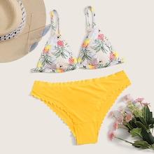 Romwe Scallop Edge Mix & Match Bikini Set