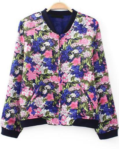 Romwe Floral Print Pockets Crop Jacket