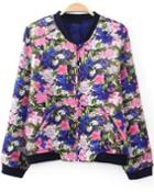Romwe Floral Print Pockets Crop Jacket