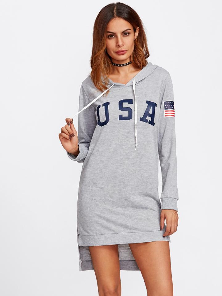 Romwe Letter Print Side Split Dip Hem Sweatshirt Dress