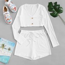 Romwe V Neckline Ribbed Top With Shorts