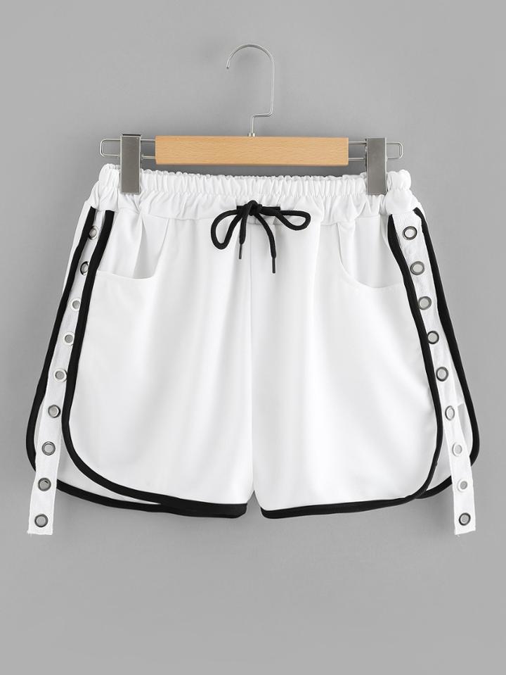 Romwe Drawstring Waist Ring Tape Shorts