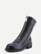 Romwe Black Faux Leather Round Toe Front Zipper Boots