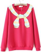 Romwe Red Scarf Print Loose Sweatshirt