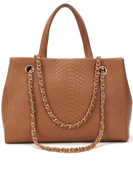 Romwe Brown Zipper Crocodile Pu Bag