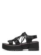Romwe Black Peep Toe Lace-up Platform Sandals