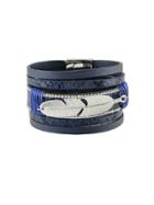 Romwe Blue Multilayer Blue Black Pu Leather Wrap Bracelets