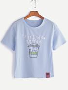Romwe Blue Cup Print Casual T-shirt