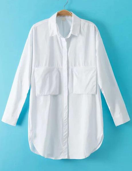 Romwe Lapel With Pockets Loose Blouse