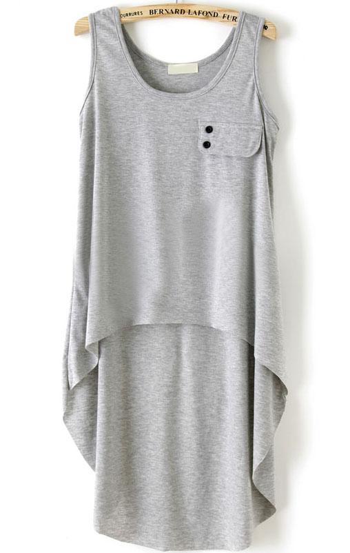 Romwe Dip Hem With Pocket Grey Tank Top