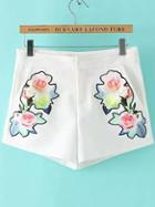 Romwe White Embroidered Straight Shorts