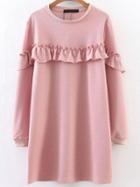 Romwe Pink Ruffle Trim Sweatshirt Dress