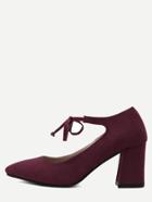 Romwe Burgundy Faux Suede Mary Jane Lace Up Shoes