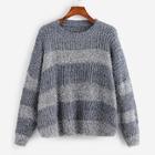 Romwe Plus Drop Shoulder Striped Sweater