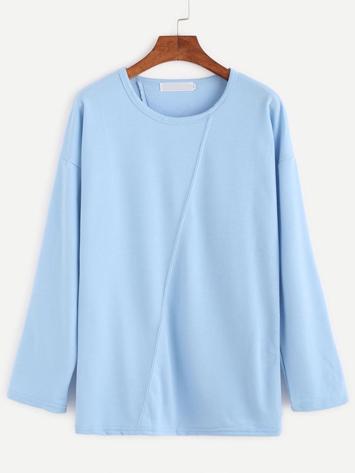 Romwe Light Blue Back Print Dropped Shoulder Seam T-shirt