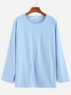 Romwe Light Blue Back Print Dropped Shoulder Seam T-shirt