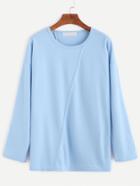 Romwe Light Blue Back Print Dropped Shoulder Seam T-shirt