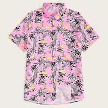 Romwe Guys Coconut Tree Print Hawaiian Shirt