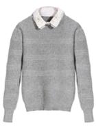 Romwe Contrast Lace Lapel Grey Sweater