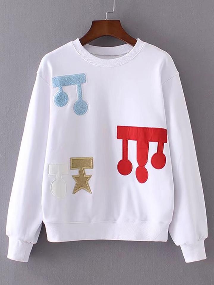 Romwe Music Note Embroidery Sweatshirt