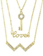 Romwe Latest Design Multilayers Gold Plated Rhinestone Key Lover Letter Chains Necklace Jewelry