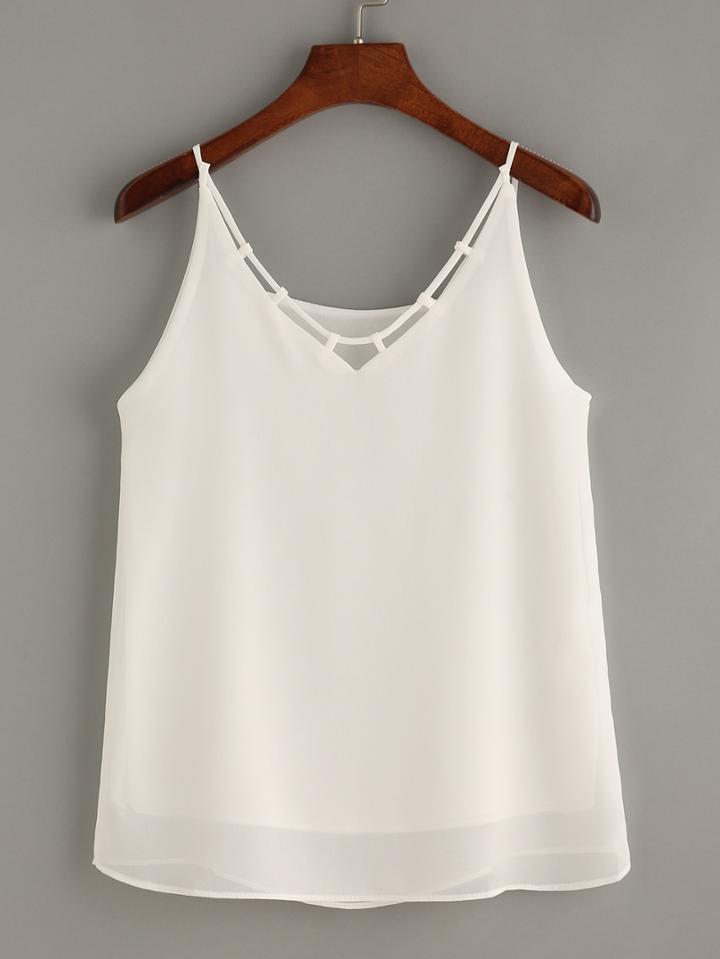 Romwe White Strappy Neck Chiffon Cami Top