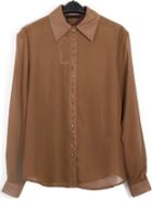 Romwe Lapel With Buttons Coffee Blouse