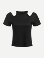 Romwe Cut Out Shoulder Ribbed Tee
