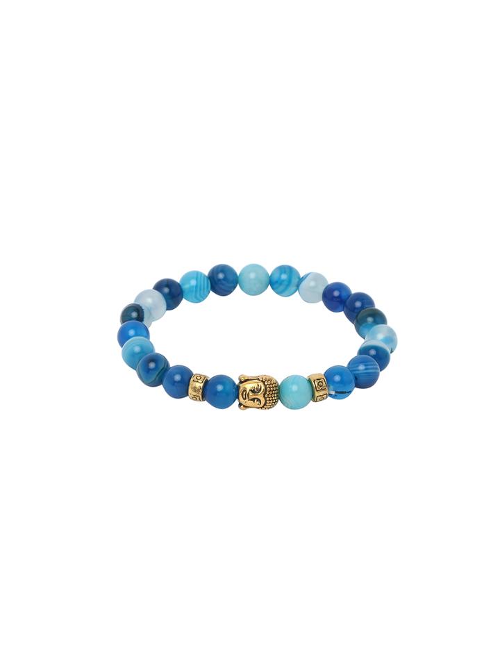 Romwe Blue Buddha Etched Stretch Beaded Bracelet