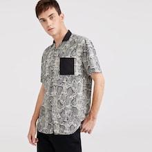 Romwe Guys Pocket Front Snakeskin Print Shirt