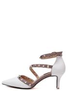 Romwe White Point Out Studded Ankle Strap Heels