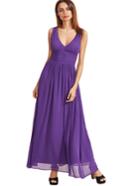 Romwe Purple Sleeveless V Neck Maxi Dress