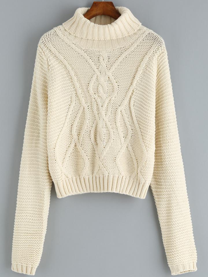 Romwe Turtleneck Cable Knit Apricot Sweater