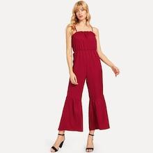Romwe Criss Cross Back Frill Cami Jumpsuit