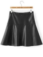 Romwe Black High Waist A Line Pu Skirt