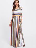 Romwe Multi Striped Full Length Dress