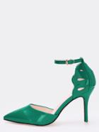 Romwe Green Patent Cutout Pointed Toe Ankle Strap Pumps