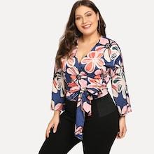 Romwe Plus Surplice Wrap Tie Side Blouse