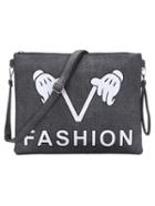Romwe Grey Printed Flat Clutch With Strap