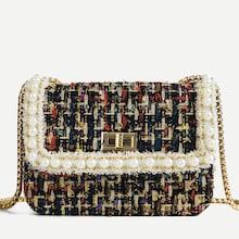 Romwe Contrast Trim Twist Lock Chain Bag