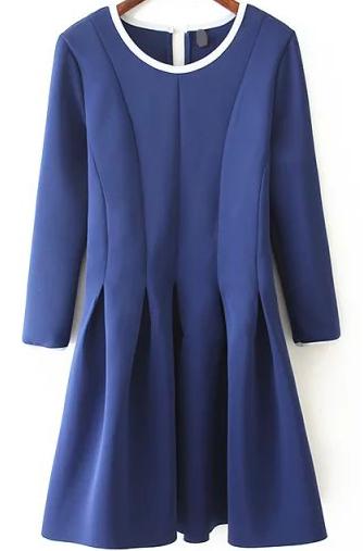 Romwe Round Neck Flare Blue Dress