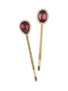 Romwe Red 2pcs/set Hair Accessories Luxury Crystal Water Drop Round Hairgrips