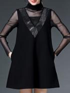 Romwe Black Collar Long Sleeve Contrast Gauze Pockets Dress