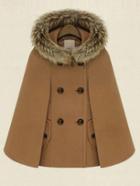 Romwe Camel Hooded Double Breasted Pockets Cape Coat