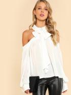 Romwe Tie Neck Collared Halter Blouse