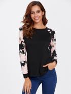 Romwe Floral Raglan Sleeve T-shirt